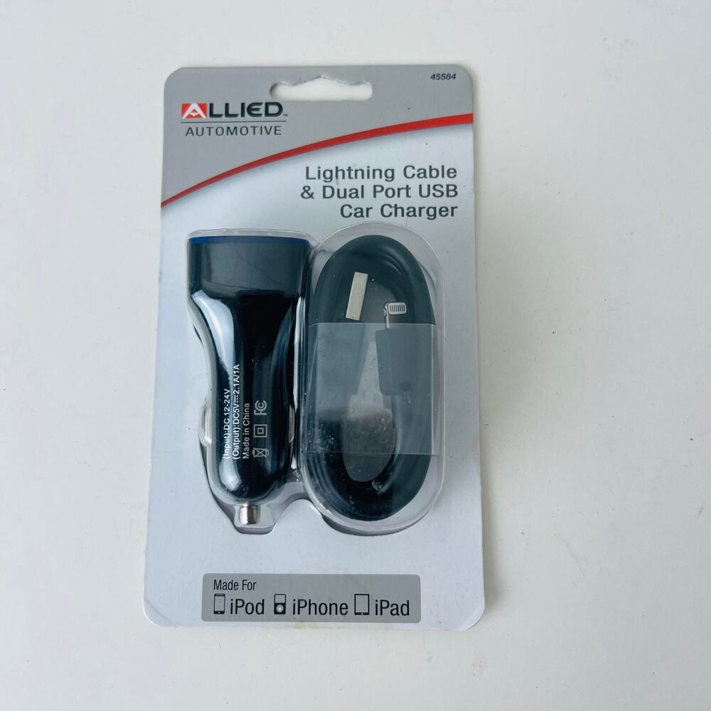 ALLIED Dual Port USB Car Charger with Lighting cable for iPhone iPad iPod